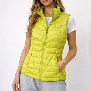 Athleta Goose Down Vest Lime Green Chartreuse Quilted Puffer Vest XXS/XS/ Small